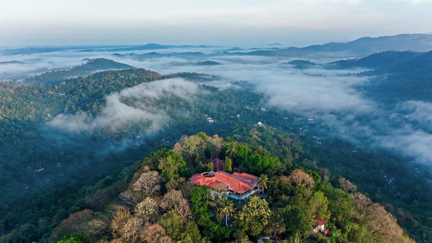 Aerial View Of Chamundi Hill Palace Ayurveda Resort Above The Western Ghats